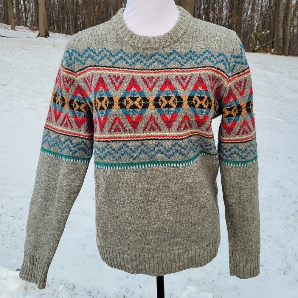 L.O.G.G. Label of Graded Goods Gray Fair Isle Washable Wool Blend Sweater sz Sm - Picture 1 of 14